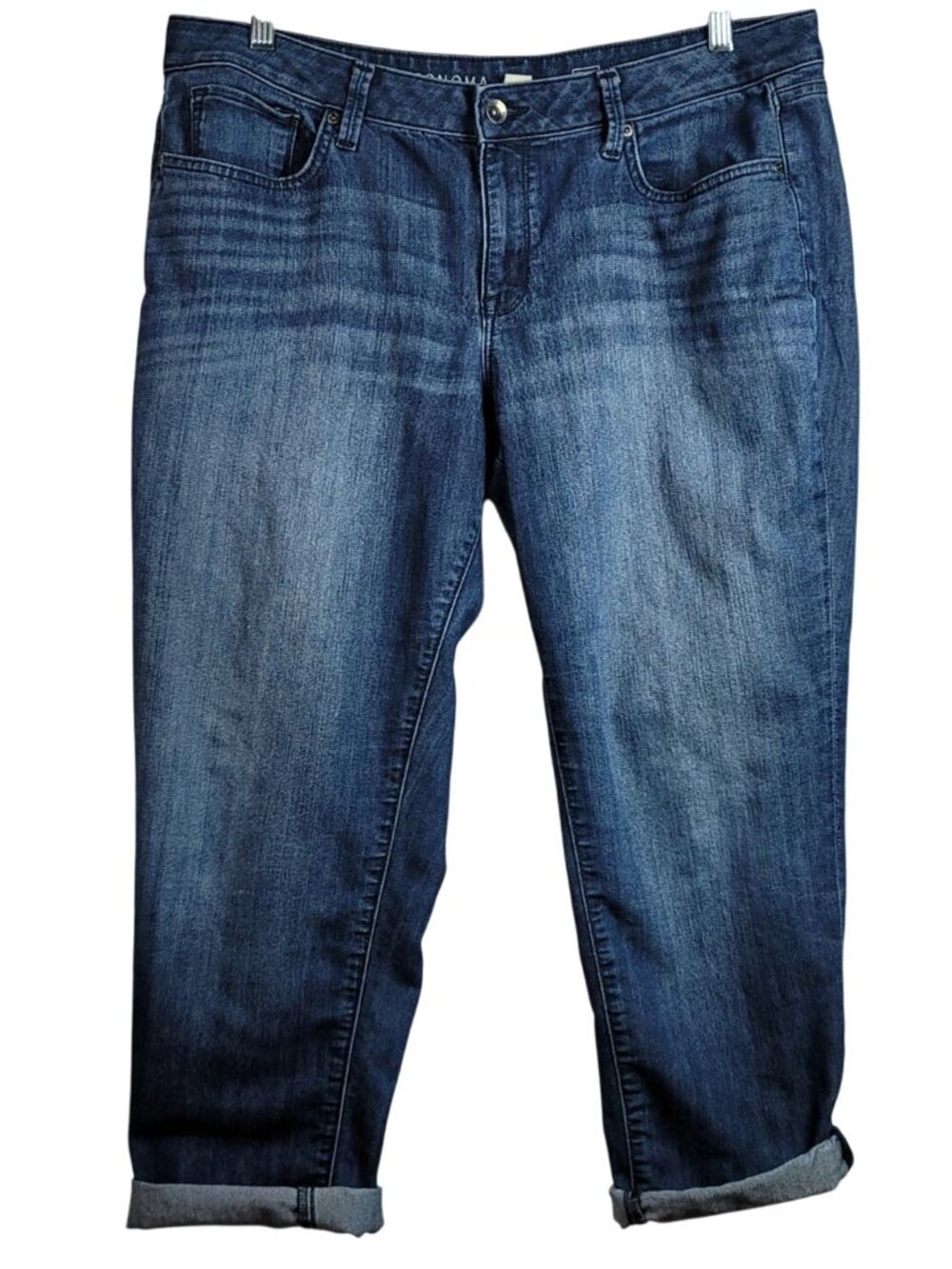 Sonoma Life+Style Women Boyfriend Jeans Blue Size 16 Cuff Hem Zipper 5-Pocket